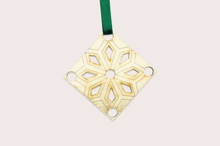 Kerstornament - Sneeuwvlok Ruit - Hout - Set van 4, Diversen, Kerst, Nieuw, Ophalen of Verzenden