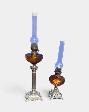 Petroleumlamp (2) - Glas, Zinklegering, IJzer