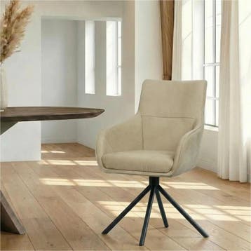 Leren draaibare eetkamerstoel Fancy - Kenia Taupe, Ophalen of Verzenden, Nieuw, Leer, Industrieel, Modern, Scandinavisch