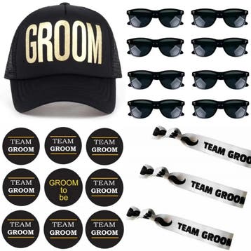 Vrijgezellenfeest Groom to Be en Team Groom set 27-delig, Ophalen of Verzenden, Nieuw, Zwart, Accessoires