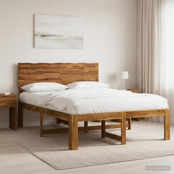 vidaXL Tweepersoonsbed met hoofdeinde ROSTOCK Naturel 150 x, Bruin, Verzenden, Hout, Nieuw