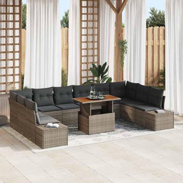 vidaXL Tuin Sofa Set 11 st Grijs Poly riet, Verzenden, Nieuw, Rotan, Meer dan 8 zitplaatsen