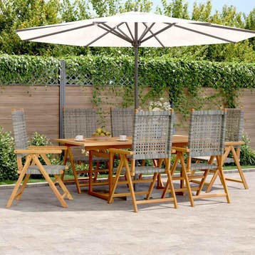 vidaXL 7-delige Tuinset poly rattan en massief hout grijs, Tuin en Terras, Verzenden, Nieuw, Hardhout, Tuinset