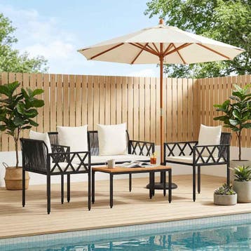 vidaXL tuinmeubelset 4 st Zwart en Cream Wit poly rattan, Verzenden, Nieuw, Rotan, 4 zitplaatsen