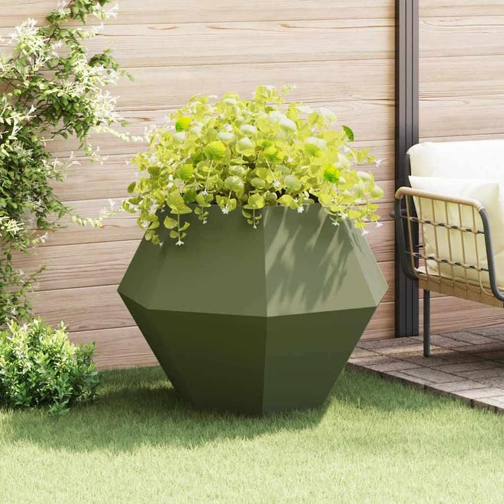 vidaXL Plantenbak Olijf Groen 100 x 100 x 80 cm Staal, Tuin en Terras, Bloembakken en Plantenbakken, 100 cm of meer, Nieuw, Metaal