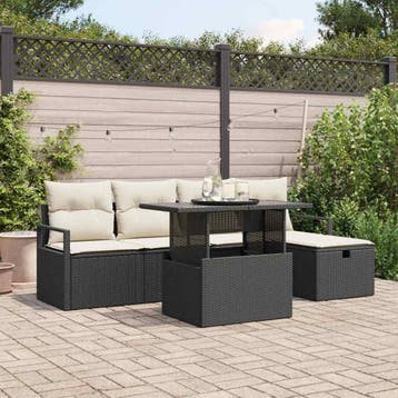 vidaXL Tuin Sofa Set 6 st Zwart poly rattan, Verzenden, Nieuw, Rotan, 6 zitplaatsen