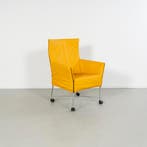 8x  Montis Charly Fauteuil Okergeel Leer - Grijs/Wiel, Ophalen, Gebruikt, Minder dan 75 cm, Leer