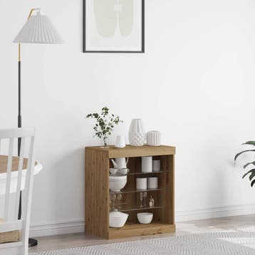 vidaXL LED Sideboard Artisan Eiken 60,5 x 37 x 67 cm Bewerkt, Minder dan 50 cm, Verzenden, Nieuw, Minder dan 100 cm