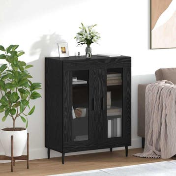 vidaXL Dressoir Zwart Eiken 69,5 x 34 x 90 cm Bewerkt hout, Huis en Inrichting, Kasten | Dressoirs, Verzenden, Nieuw, Overige houtsoorten