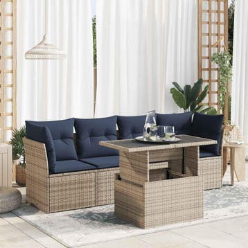 vidaXL 5-delige Loungeset met kussens poly rattan acacia, Verzenden, Nieuw, Loungeset