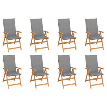 vidaXL Verstelbare klapstoelen met kussens, 8 stuks, massief, Verzenden, Nieuw, Hout