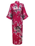 KIMU® Kimono Bordeauxrood 7/8e L-XL Yukata Satijn Boven deke, Ophalen of Verzenden, Nieuw, Maat 42/44 (L), Carnaval