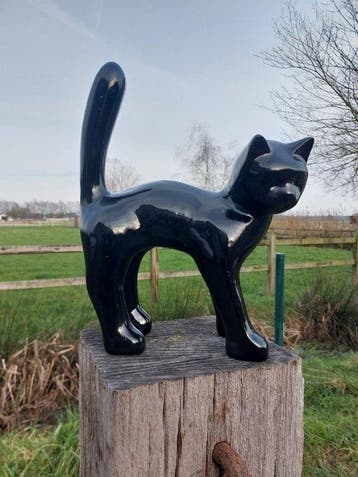Beeld, Garden statue - Cat - Color black - 46 cm - polyresin