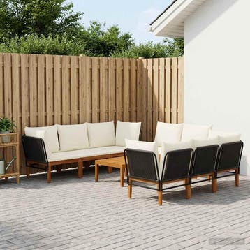 vidaXL 9 st Massief acaciahout & touw Naturel, Verzenden, Nieuw, Meer dan 8 zitplaatsen
