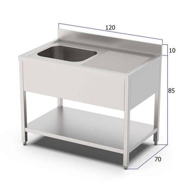 HCB Spoeltafel - enkele spoelbak links - 120 cm - RVS, Verzenden, Nieuw in verpakking, Overige typen