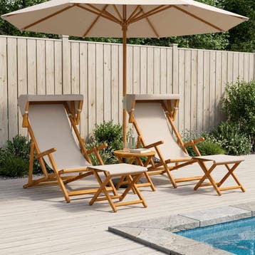 vidaXL Ligstoel 4 pcs 3 Positie massief eucalyptushout Beige, Verzenden, Nieuw
