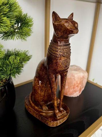 sculptuur, Bastet-Inspired Egyptian Cat-Gold Tone - 30 cm -