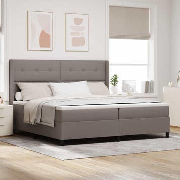 vidaXL LED Box Spring Bed met hoofdeinde Taupe 200 x 200 cm, Verzenden, Nieuw, Tweepersoons, Stof