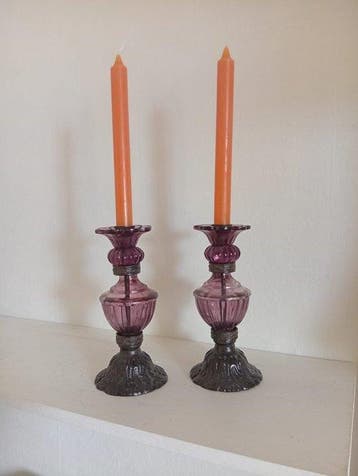 Kaarsenhouder (2) - Glas - Antiek geperst glas