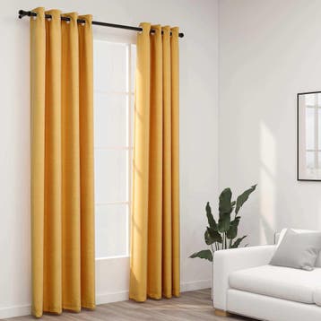 vidaXL Gordijnen linnen-look verduisterend ogen 2 st 140x225, Verzenden, Nieuw, Geel