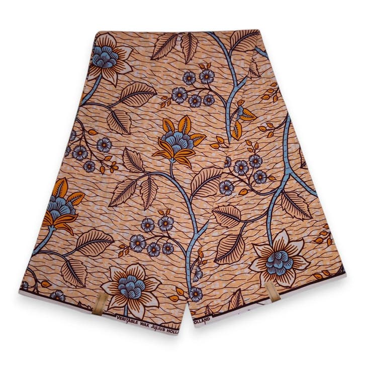 Afrikaanse stof - Zalmkleurige Flower stems - 100% katoen -, Hobby en Vrije tijd, Stoffen en Lappen, Nieuw, Ophalen of Verzenden