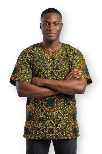 Geel Groen Sunburst Dashiki Shirt / Dashiki Jurk - Afrikaans, Ophalen of Verzenden, Nieuw