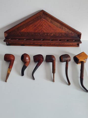 Zonder minimumprijs - Pijpenkast - Set van 6 pijpen en, Verzamelen, Rookartikelen, Aanstekers en Luciferdoosjes, Nieuw