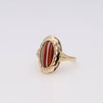 Ring - 14 karaat Geel goud - Agaat, Sieraden, Tassen en Uiterlijk, Ringen, Nieuw