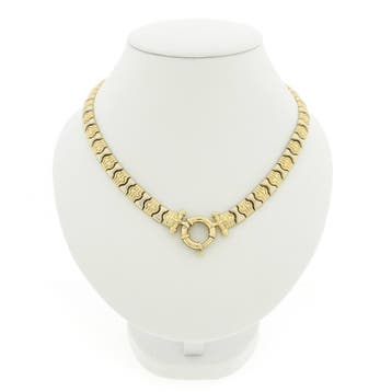 Bicolor gouden fantasie schakelcollier (Ketting), Ophalen of Verzenden, Gebruikt, Goud, Goud
