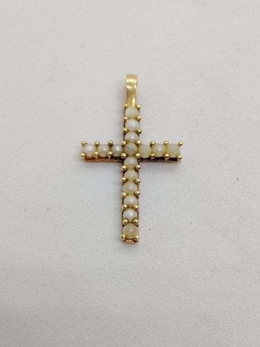 Kruishanger - 18 karaat Geel goud Parel, Sieraden, Tassen en Uiterlijk, Antieke sieraden