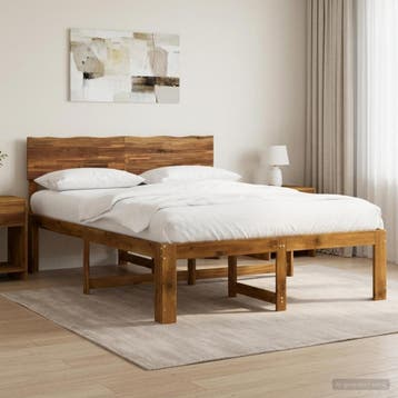 vidaXL Tweepersoonsbed met hoofdeinde ROSTOCK Naturel 137 x, Verzenden, Nieuw, Bruin, Hout