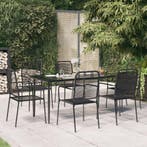 vidaXL 7-delige Tuinset katoenen touw en staal zwart, Verzenden, 6 zitplaatsen, Nieuw, Rvs