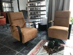 Set van 2 leren draaifauteuils met stervoet - bruin leer, Huis en Inrichting, Fauteuils, Ophalen of Verzenden, Nieuw, Leer