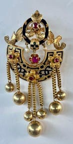 Broche - 18 karaat Geel goud - 0.45ct. tw. Robijn - Parel