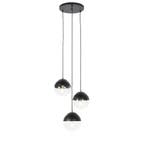 Retro hanglamp zwart met helder glas rond 3-lichts - Eclipse, Verzenden, Nieuw, Glas, Retro