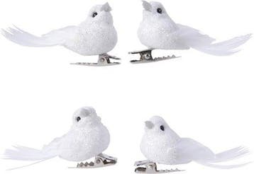 Witte vogeltjes op clip Wit glitter 4 stuks, Ophalen of Verzenden, Nieuw