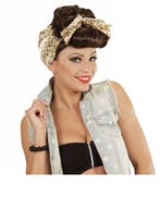 Grease pin-up girl pruik bruin met hoofddoek, Ophalen of Verzenden, Nieuw