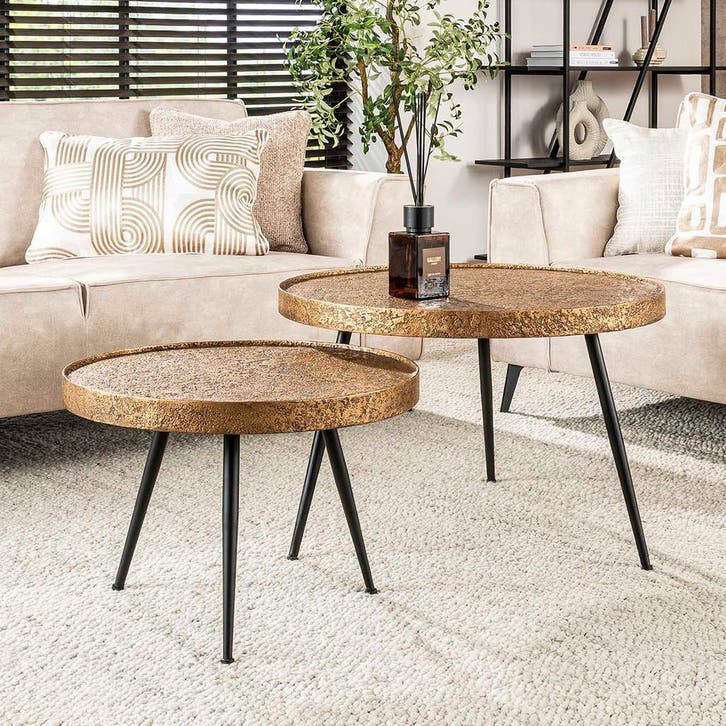 *WOONWINKEL* Bronzen Salontafel Set Rond, Huis en Inrichting, Tafels | Salontafels, Nieuw, Verzenden