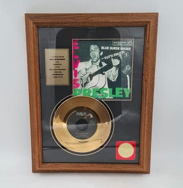 Elvis Presley - Blue Suede Shoes 24KT Gouden Plaat Single, Ophalen, Gebruikt