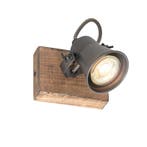Landelijke spot zwart met hout verstelbaar - Jelle, Huis en Inrichting, Lampen | Spots, Verzenden, Nieuw, Landelijk