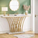Gouden Consoletafel Marmerlook – Rasterframe, 150 cm, Antiek en Kunst, Antiek | Meubels | Tafels, Verzenden