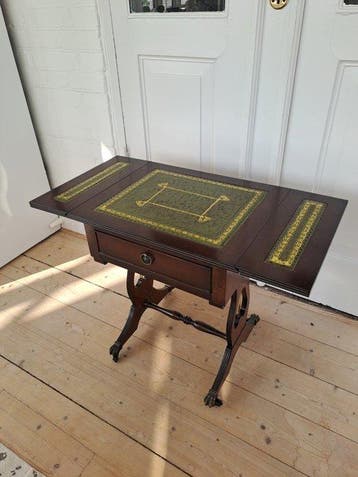 Dressoir - Groene lederen top met reliëf - Vintage