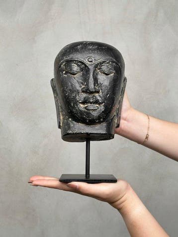 Beeld, NO RESERVE PRICE -C- Javanese Budha Head on a custom