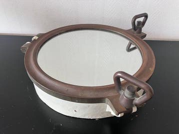 Authentieke Bronzen/Messing Patrijspoort Spiegel – Maritiem