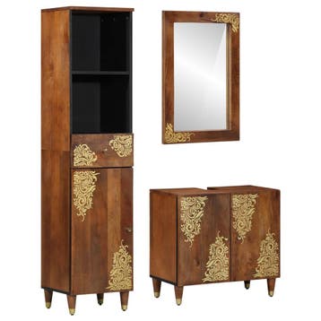 vidaXL Badkamerkastenset 3 st Honingbruin Massief Mango Hout, Huis en Inrichting, Badkamer | Badkamermeubels, Verzenden, Nieuw