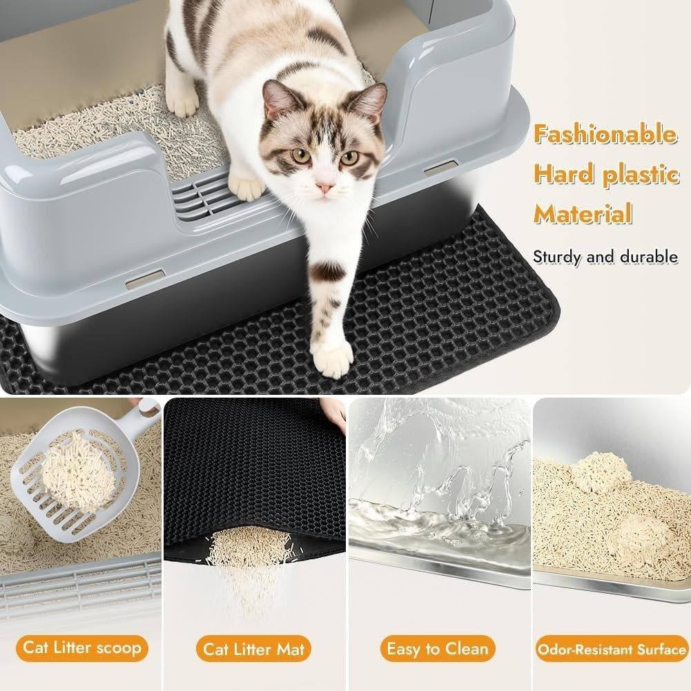 RANYPET Kattenbak, roestvrij staal, voor katten, 2 stuks, voor katten en konijnen, open kattenbak, gemakkelijk te reinigen, geen geurtjes, vlekvrij, robuust, 45 x 35 x 10 cm