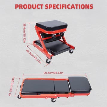 36-Inch 2-in-1 Opvouwbare Monteurskruk & Rolstoel - Zwart/Ro