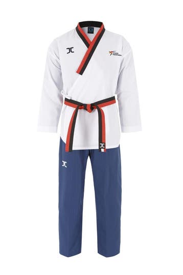 JCalicu poomsae taekwondopak | WT | Wit / Blauw (Maat: 170), Verzenden, Nieuw, Taekwondo, Vechtsportpak