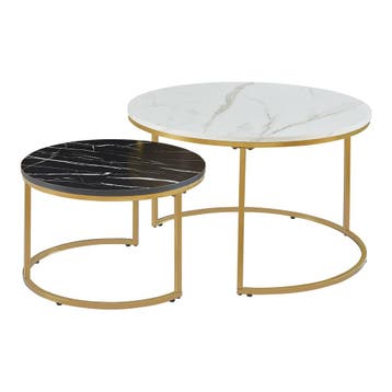 Salontafel Christchurch rond set van 2 marmer wit en zwart [, Verzenden, Nieuw
