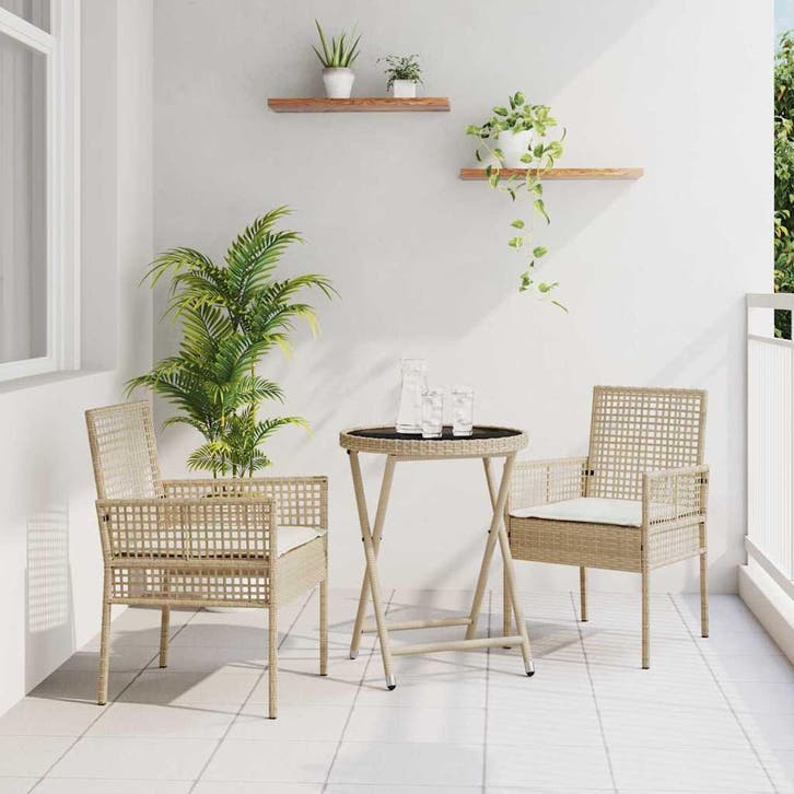 vidaXL Tuin Bistro Set 3 pcs Beige poly rattan, Tuin en Terras, Tuinsets en Loungesets, Nieuw, Rotan, Verzenden